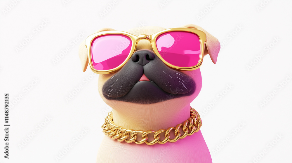 dog wearing sunglasses and gold chain isolated on white background, dog celebrity dog wearing sunglasses and gold chain isolated on white background, dog celebrity