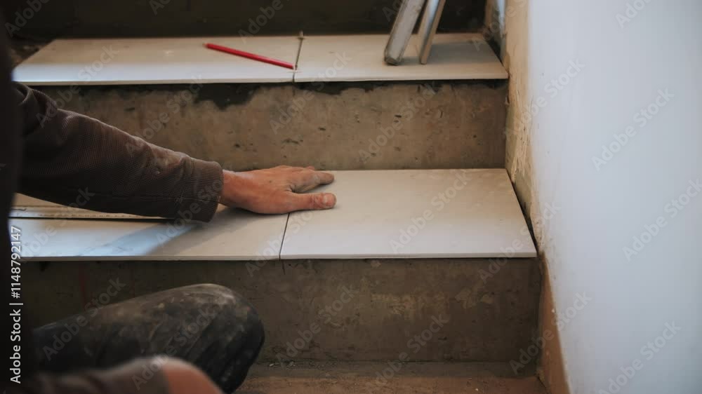Installing ceramic tiles on stairs