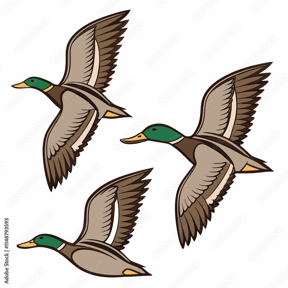 A vector artwork of a migrating flock of ducks in flight, ideal for digital and graphic design projects. A vector artwork of a migrating flock of ducks in flight, ideal for digital and graphic design projects.