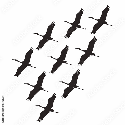 Vector artwork of migrating cranes in flight, perfect for digital products and graphic design projects.