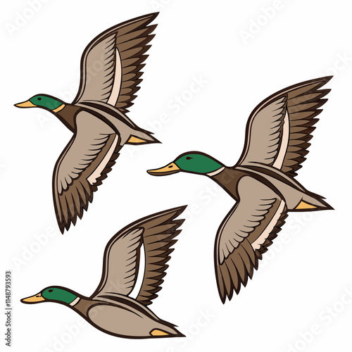 A vector artwork of a migrating flock of ducks in flight, ideal for digital and graphic design projects.