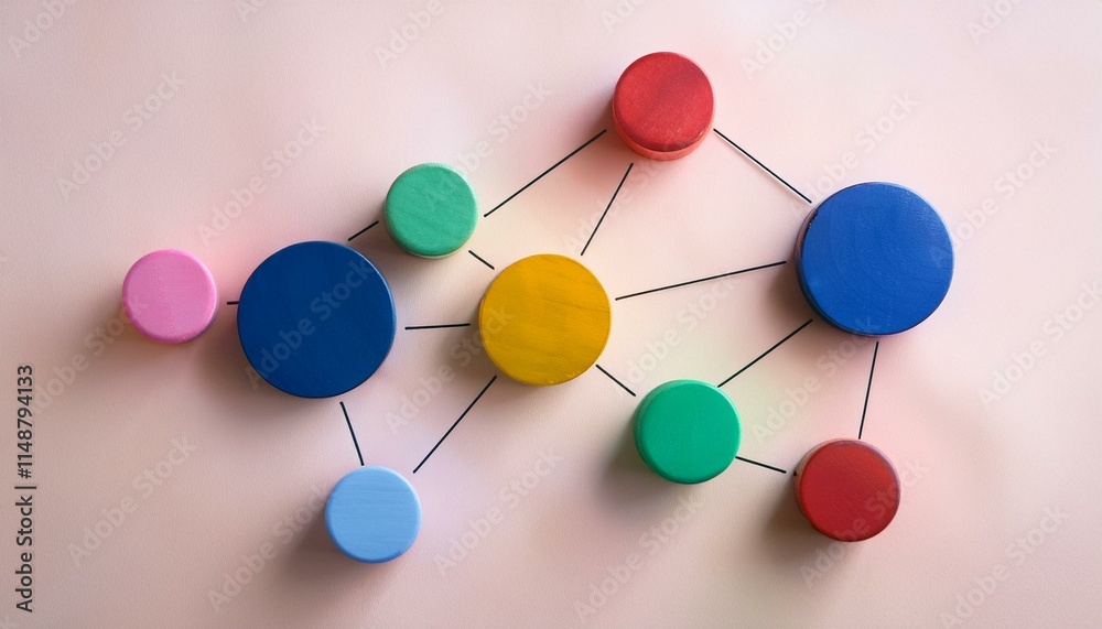 Fototapeta premium An abstract representation of a network of colored and sized circles moving toward and away from each other
