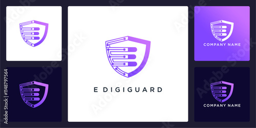 Digital guard with letters E logo design and icon