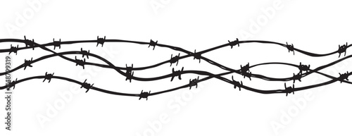 Barbwire fence background. Black sketch vector illustration. Design element for military, security, prison, slavery concept