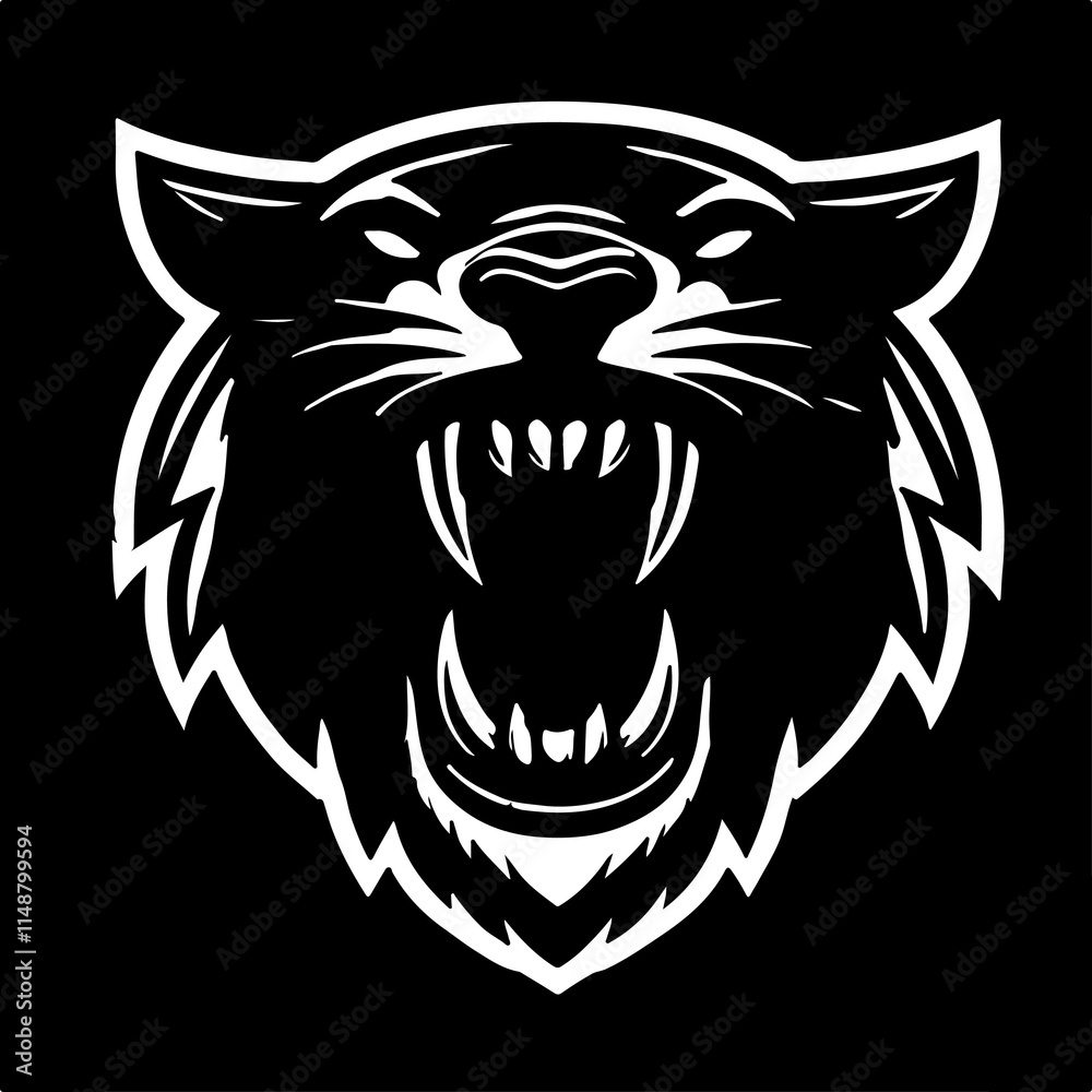Fototapeta premium Angry tiger head line art silhouette vector
