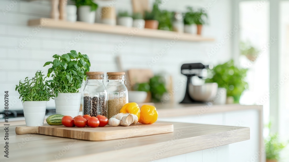 Fresh vegetables and herbs on a kitchen counter. Fresh vegetables and herbs on a kitchen counter.