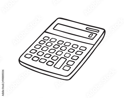 Calculator math device doodle hand drawn icon. Outline drawing calculator line clipart symbol