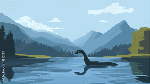 The Elusive Loch Ness Monster in Vector Style
