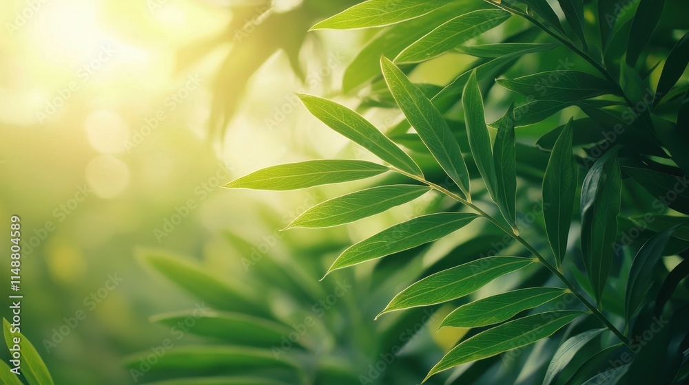 Lush green leaves bask in warm sunlight, creating a serene and vibrant atmosphere, ideal for nature enthusiasts. Lush green leaves bask in warm sunlight, creating a serene and vibrant atmosphere, ideal for nature enthusiasts.