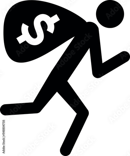 Robbery icon. Thief with money bag. Criminal signs and symbols.
