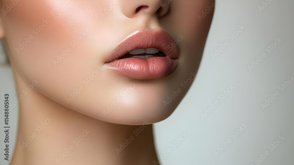 Close Up Face Yoga Exercises on Plain Background for Facial Wellness and Self Care with Copy Space Close Up Face Yoga Exercises on Plain Background for Facial Wellness and Self Care with Copy Space