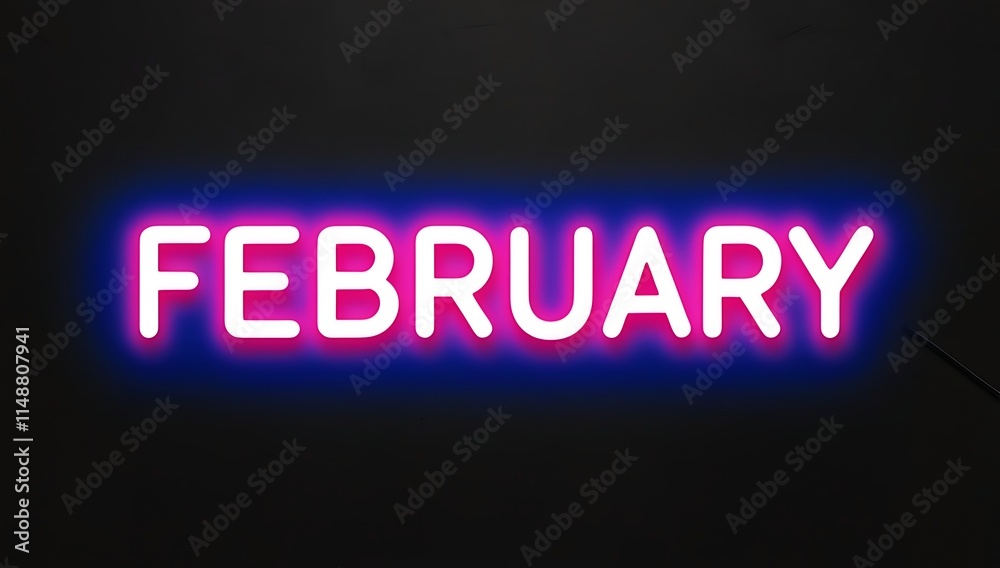 Neon Sign Displays the Word February Neon Sign Displays the Word February