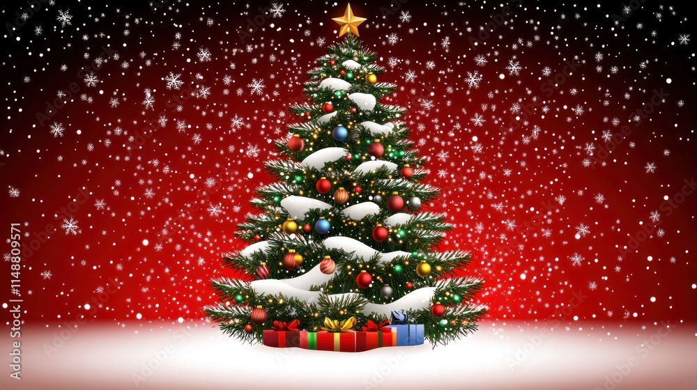 Christmas Tree with Gifts in Snowy Scene Christmas Tree with Gifts in Snowy Scene