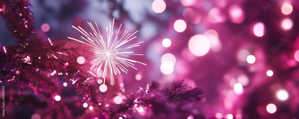 Fototapeta premium vibrant display of sparkling lights on festive tree, creating magical atmosphere