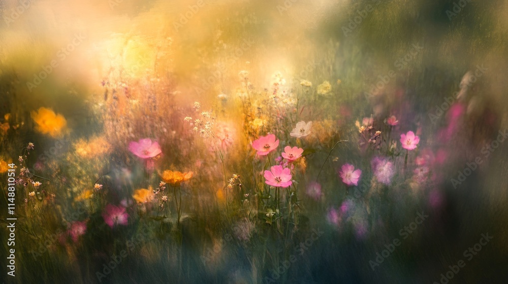 Obraz premium Vibrant wildflower blooming countryside meadow nature photography soft focus aesthetic beauty