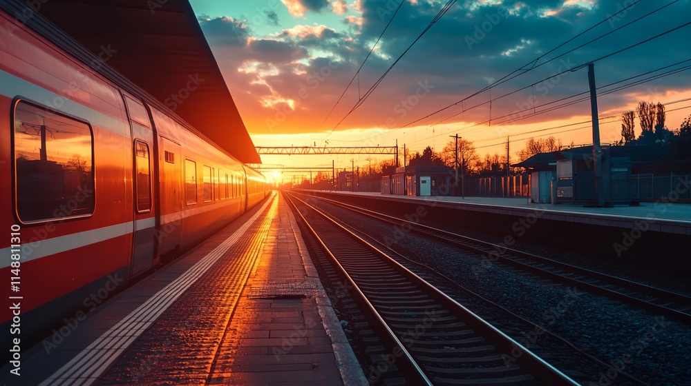 A train is sitting on the tracks at a station A train is sitting on the tracks at a station