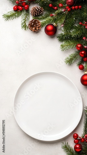 Elegant Plate Mockup with Festive Christmas Table Setting for Menus or Text
