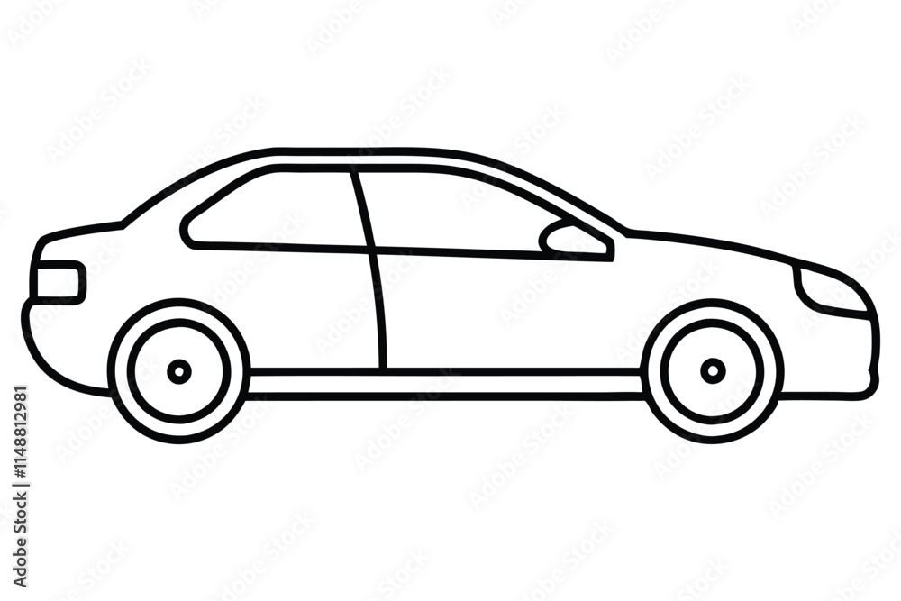 Side drawing of private car line art vector illustration Side drawing of private car line art vector illustration
