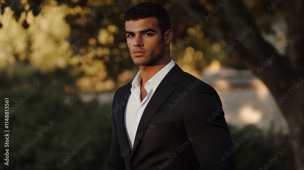 Confident Man in Suit Against a Natural Background Confident Man in Suit Against a Natural Background