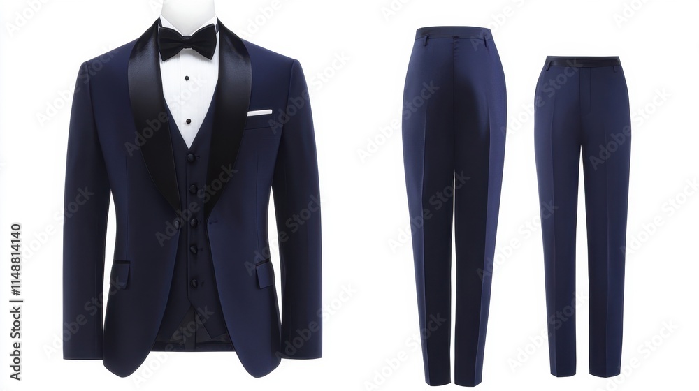 Elegant Navy Tuxedo with Bow Tie and Trousers Elegant Navy Tuxedo with Bow Tie and Trousers