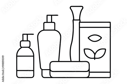 Skin hygiene product line art vector illustration