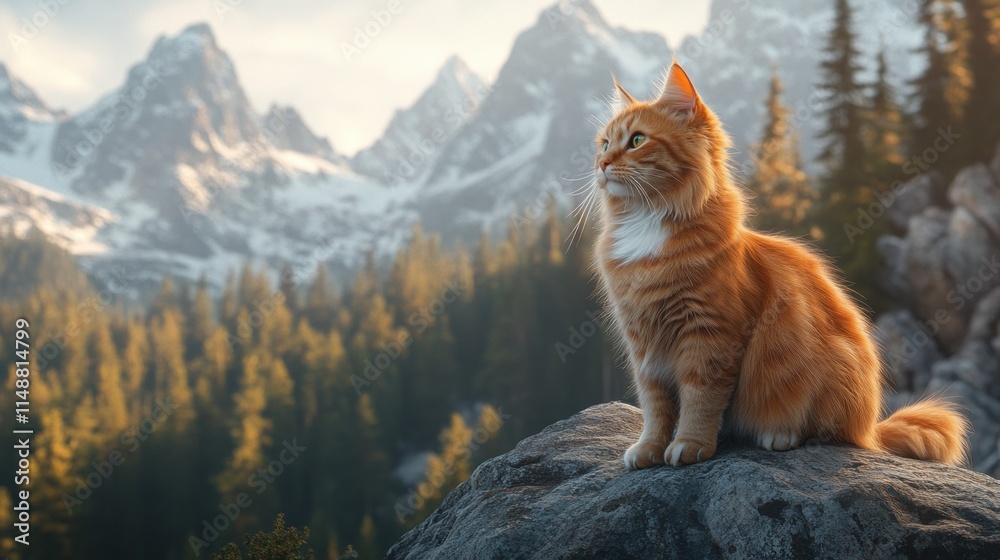 Majestic cat in mountainous landscape during sunset Majestic cat in mountainous landscape during sunset