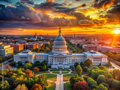 Capitol Hill Skyline, Washington DC Panoramic Cityscape Aerial View, Stunning USA Landmark Photography