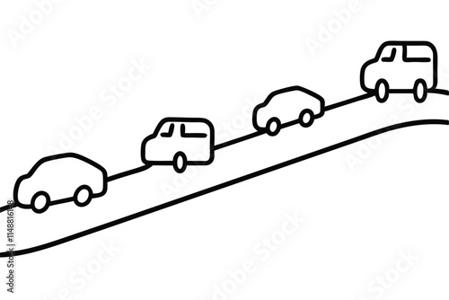 Vahicles on the road line art vector illustration