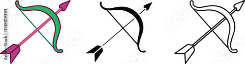 Three Archer Bow and Arrow Symbols Design, Clipart, Graphics