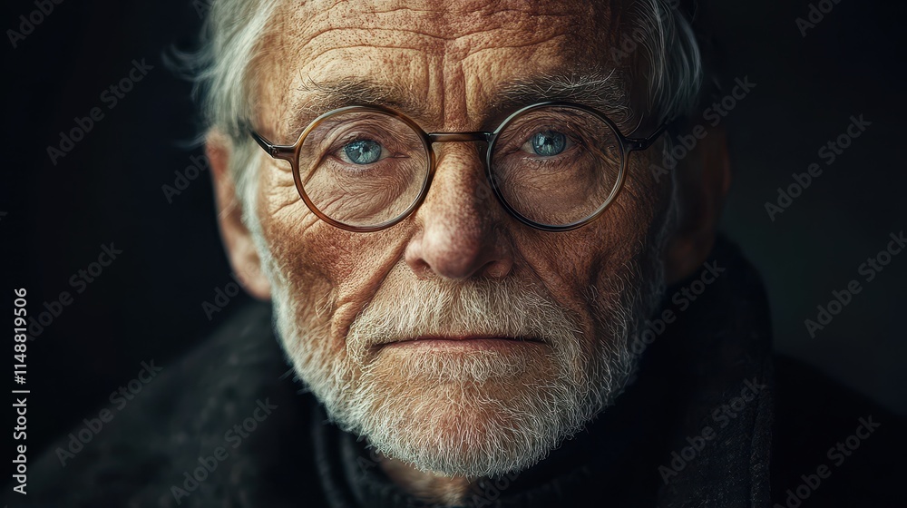 Elderly American man with glasses and a gentle look. Elderly American man with glasses and a gentle look.
