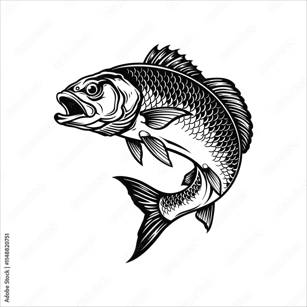 Fototapeta premium Fishing Fish Silhouette Vector.