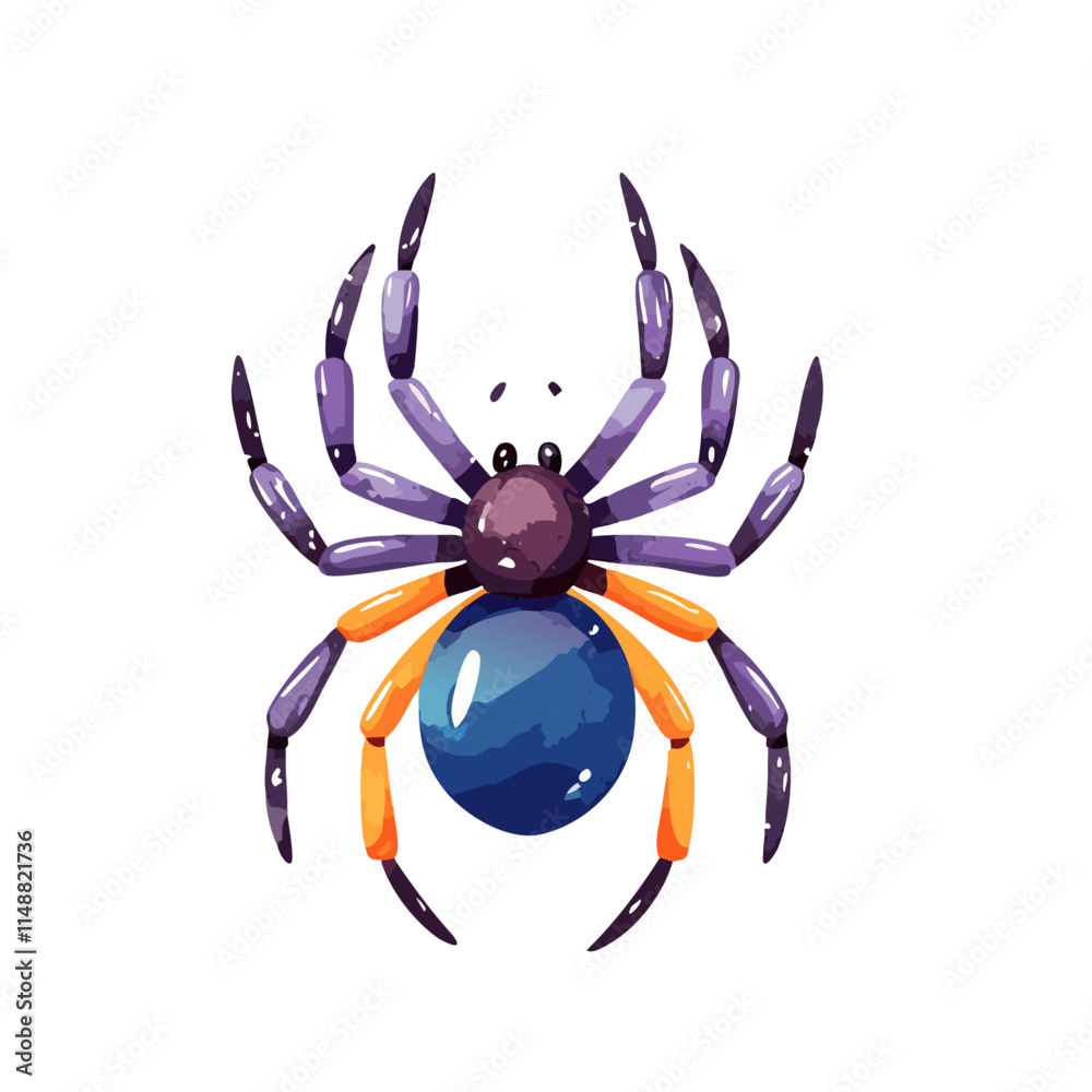 Obraz premium Cartoon Spider Illustration Purple, Orange, Blue, Eight Legs