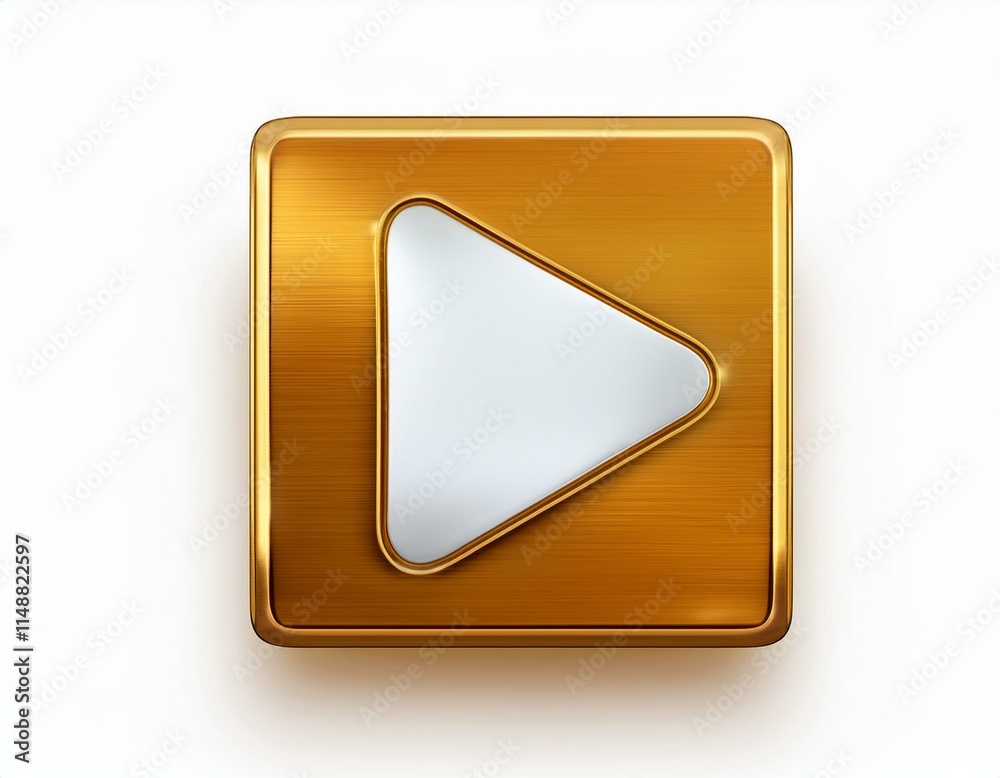 golden shiny 3d YouTube logo play button golden square white triangle yt social media icon front view isolated on white golden shiny 3d YouTube logo play button golden square white triangle yt social media icon front view isolated on white