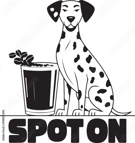 Design a stylish Dalmatian sitting beside text spot on