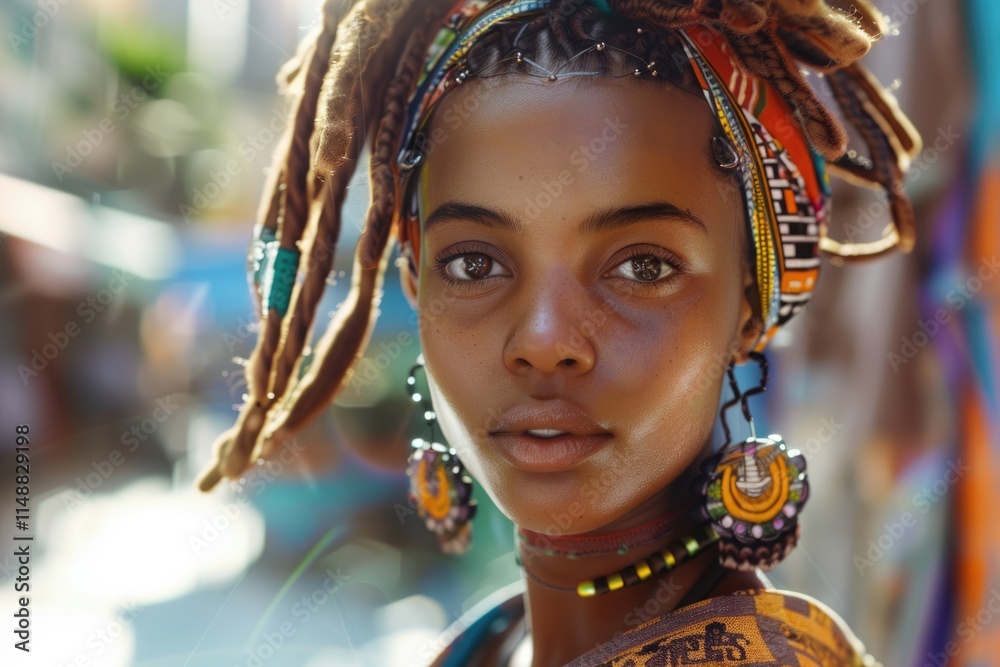 Awesome african woman with dreadlocks in the city Awesome african woman with dreadlocks in the city