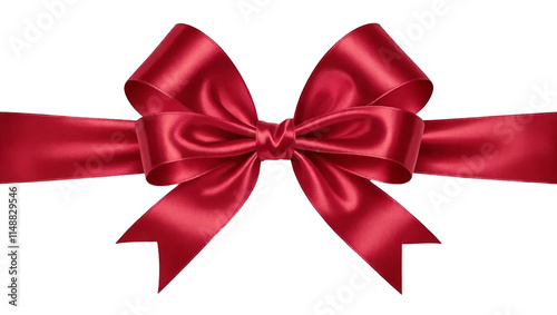 Elegant red ribbon row png isolated on transparent background for gift wrapping, birthday or decoration