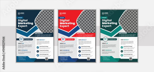 A Bundle of 3 Templates of Different Colors a4 Flyer Template, Corporate & Business Flyer Brochure Template Design, Abstract Business Flyer and Creative Design.