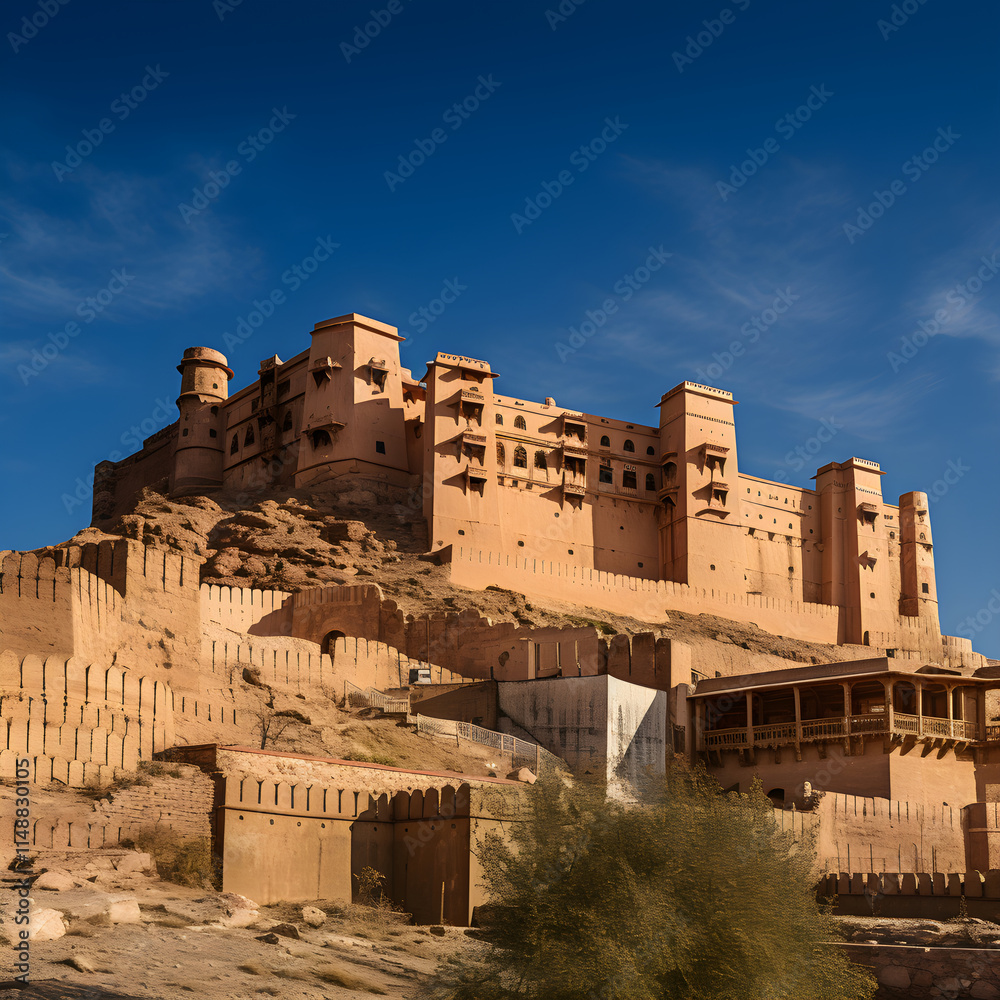The Impressive Fortress: An Awe-inspiring View of a Timeless Citadel against a Blue Sky The Impressive Fortress: An Awe-inspiring View of a Timeless Citadel against a Blue Sky