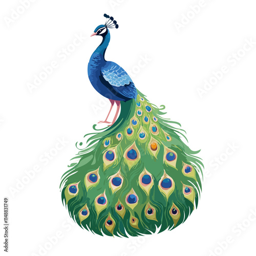 Majestic Peacock Bird, Vibrant Feathers, Green, Blue, Elegant Tail