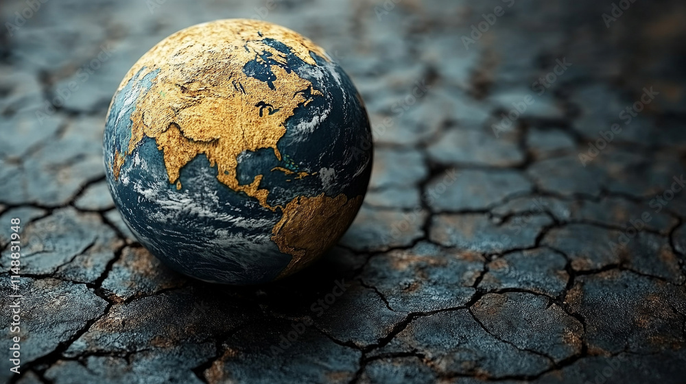 desolate, dry, and burned planet symbolizing the devastating effects of climate change. The cracked earth and lack of water represent environmental collapse, chaos, and the urgency of conservation eff desolate, dry, and burned planet symbolizing the devastating effects of climate change. The cracked earth and lack of water represent environmental collapse, chaos, and the urgency of conservation eff