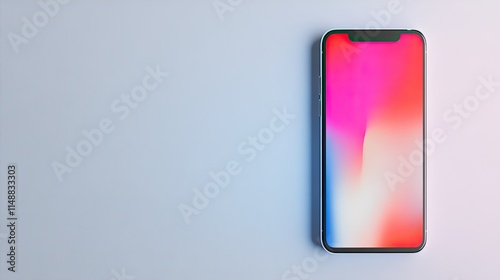 Free Download Modern smartphone with vibrant screen display laying flat on a soft gradient backdrop showcasing sleek design and innovative technology in a minimalist setting - GFXLoad