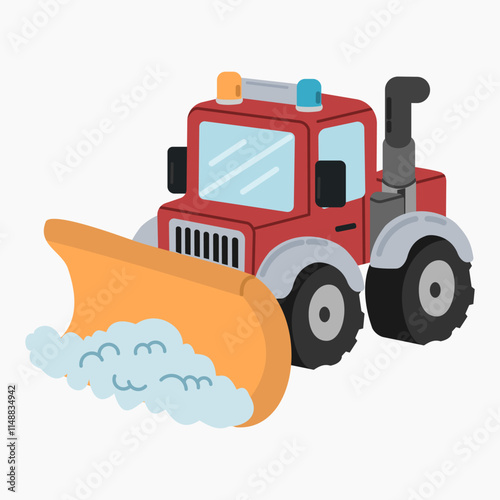 Red snowplow truck vector illustration isolated on white background