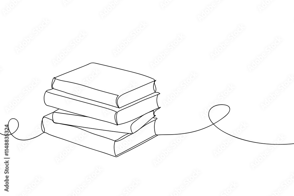 Continuous Line Drawing of a Stack of Books with Minimalist Design Continuous Line Drawing of a Stack of Books with Minimalist Design