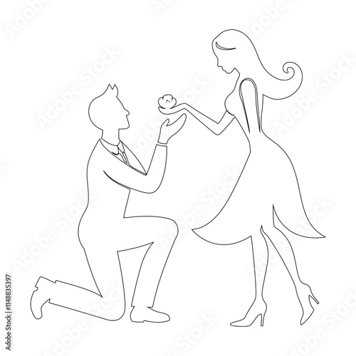 Romantic Proposal Couple - Continuous One Line Drawing Vector Illustration