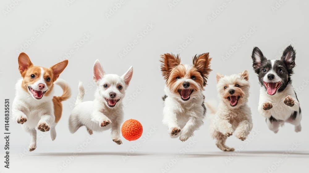 Playful scene of pets jumping in excitement, capturing their joyful expressions as they leap for a toy. Playful scene of pets jumping in excitement, capturing their joyful expressions as they leap for a toy.