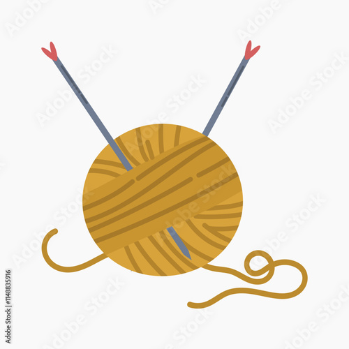 Yellow yarn ball with knitting needles vector illustration isolated  on white background