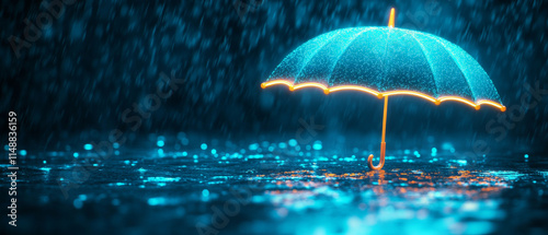 Wallpaper Mural glowing umbrella in neon light stands out in rainy scene, creating vibrant atmosphere Torontodigital.ca