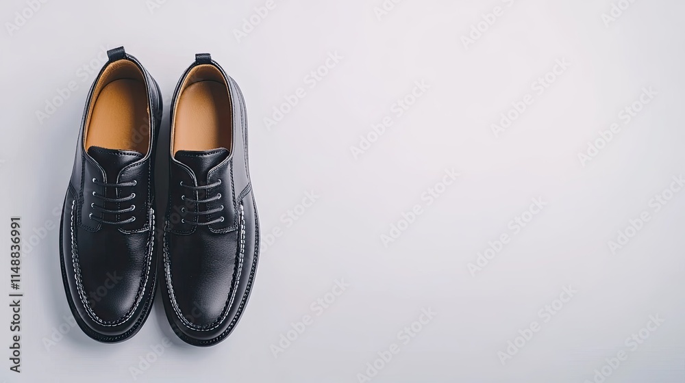 Stylish Black Leather Shoes for Men, Classic Footwear Design on Light Gray Background, Perfect for Formal and Casual Occasions Stylish Black Leather Shoes for Men, Classic Footwear Design on Light Gray Background, Perfect for Formal and Casual Occasions