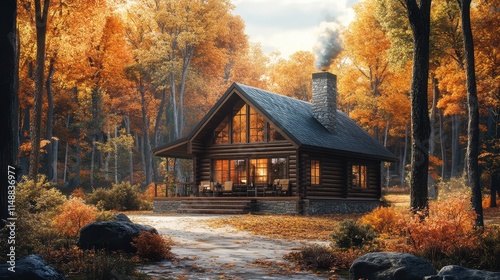 Rustic cabin in autumn woods