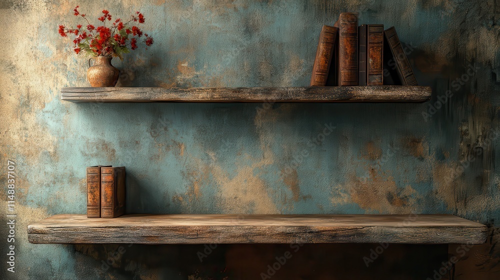 Rustic office with an empty wall shelf Rustic office with an empty wall shelf